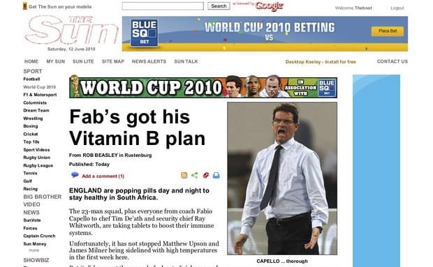 The England Football Team of 2010 were glad they took Sizzling Minerals!.