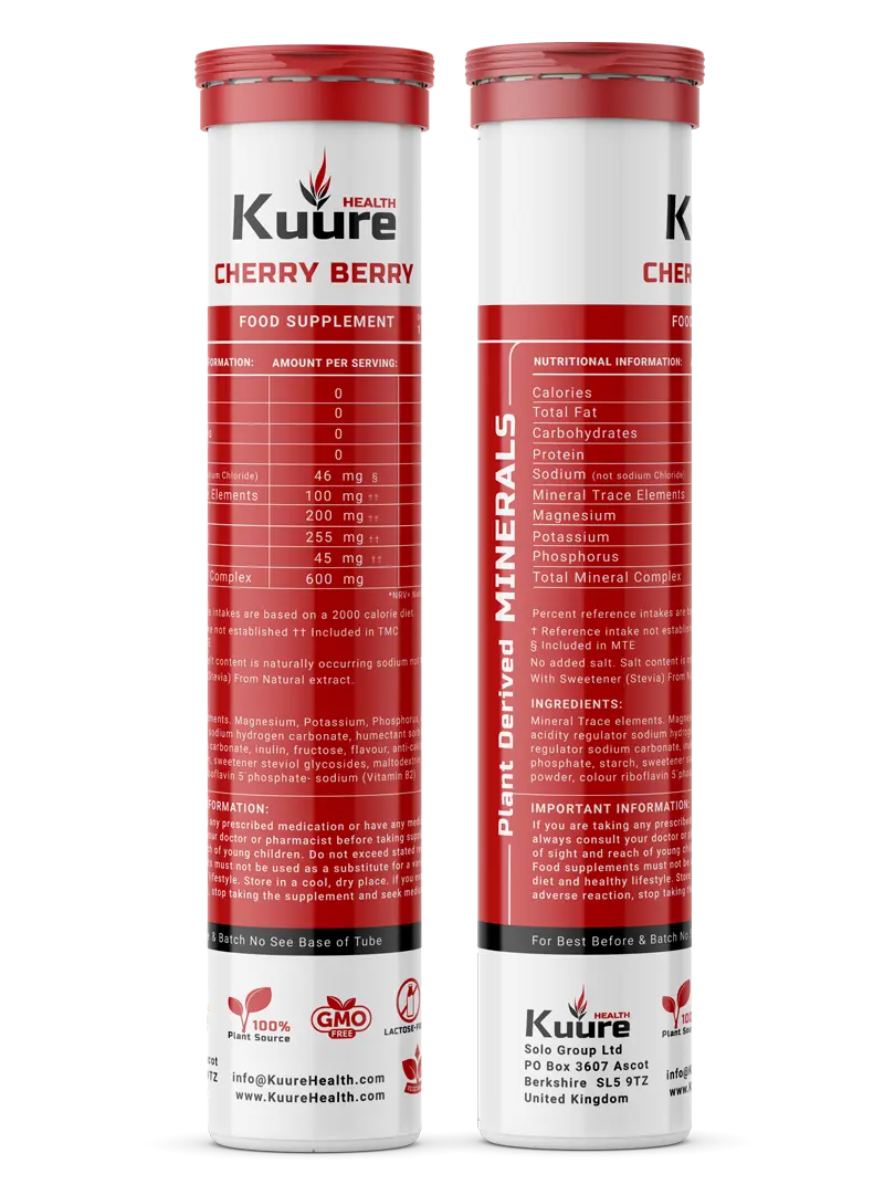 Kuure Plant Derived Minerals , Effervescent / Cherry - 2 x Tubes 30 tabs - KuureHealth.com